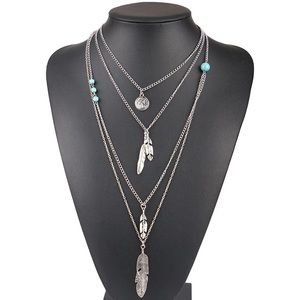Feather Pendant Statement Necklace